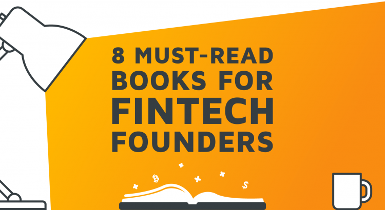 A lamp shining on an open book and revealing the writing '8 Must-Read Books for Fintech Founders'