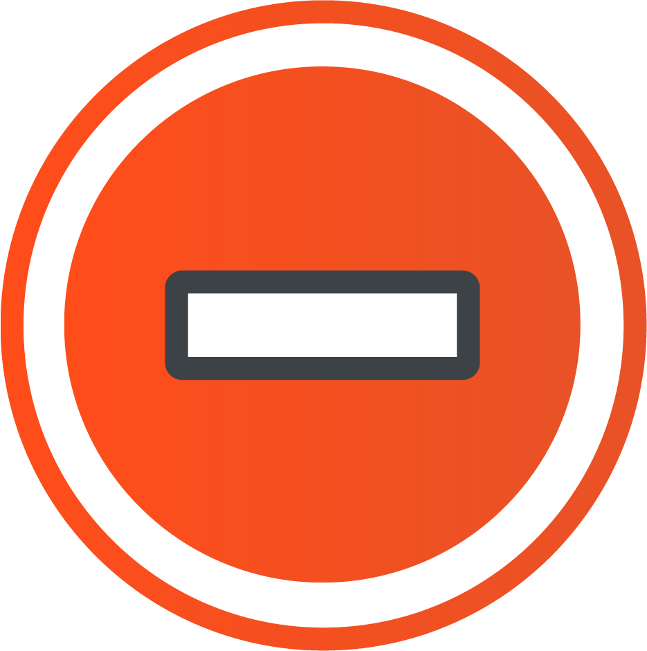 A minus symbol, representing disadvantages of a bulletpoint