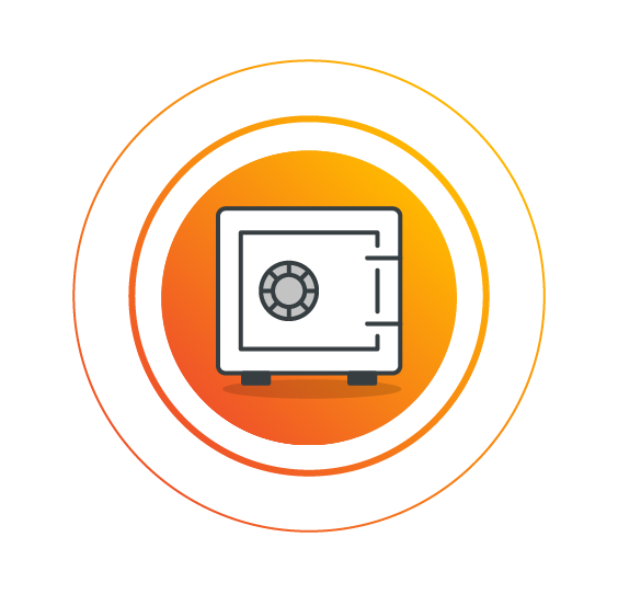 An icon showing a safe, representing the additional challenges in IT and software security posed by adoption of a remote work policy
