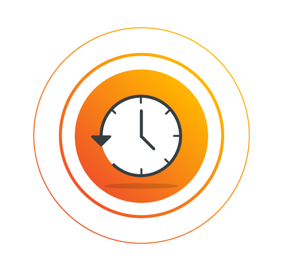 An icon showing a clock, representing flexible working hours in remote work environments at software companies